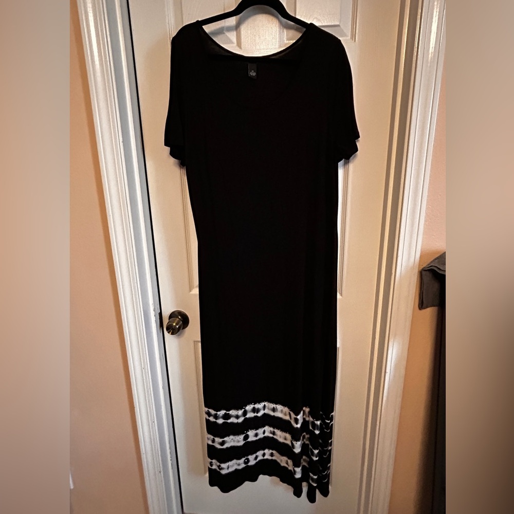 Macy’s INC International Concepts BoHo Black and Tie Dye trimmed dress